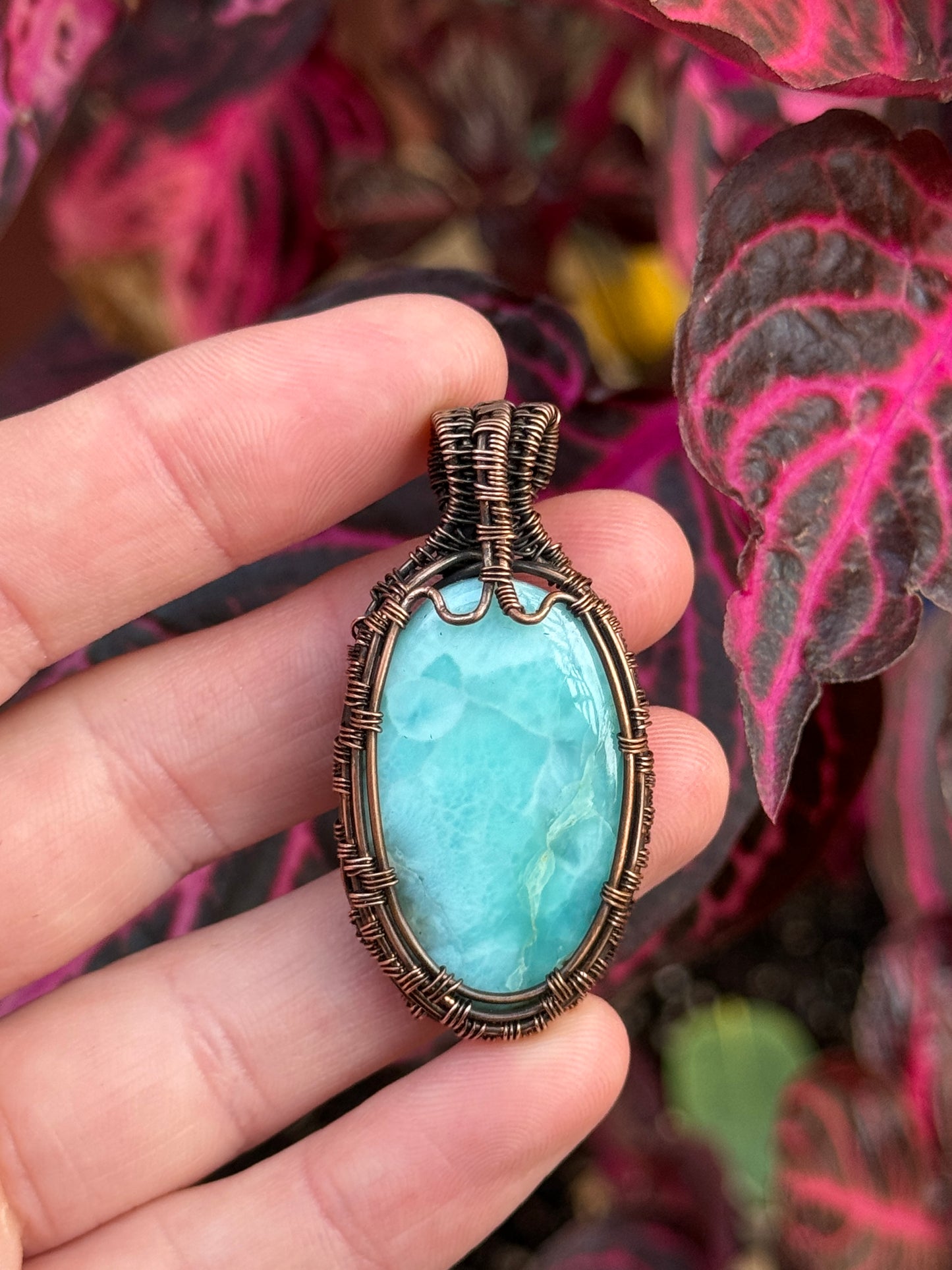 Larimar Wrapped in Copper