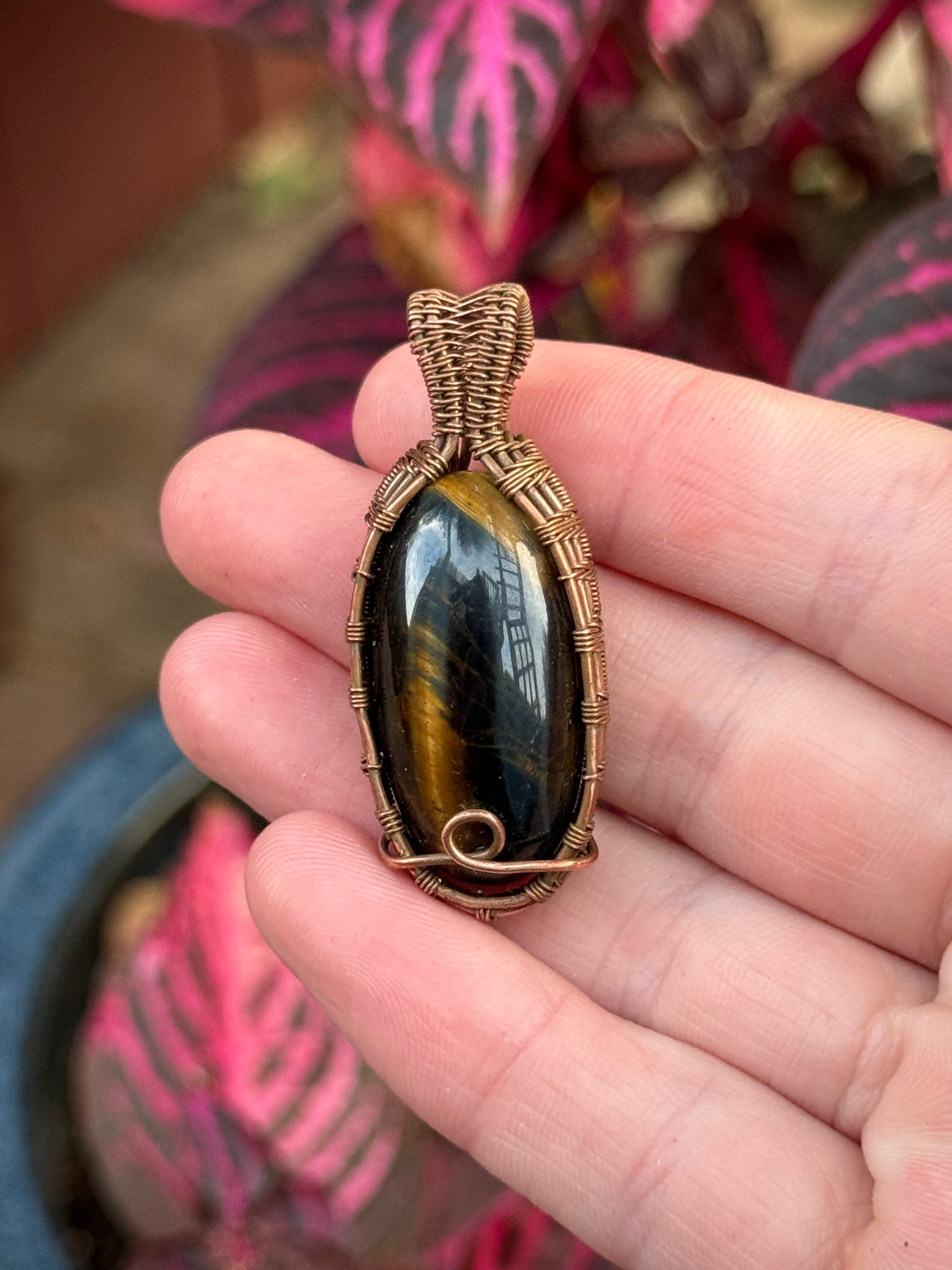 Blue Tigers Eye Wrapped in Copper