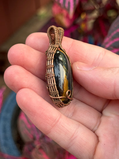 Blue Tigers Eye Wrapped in Copper