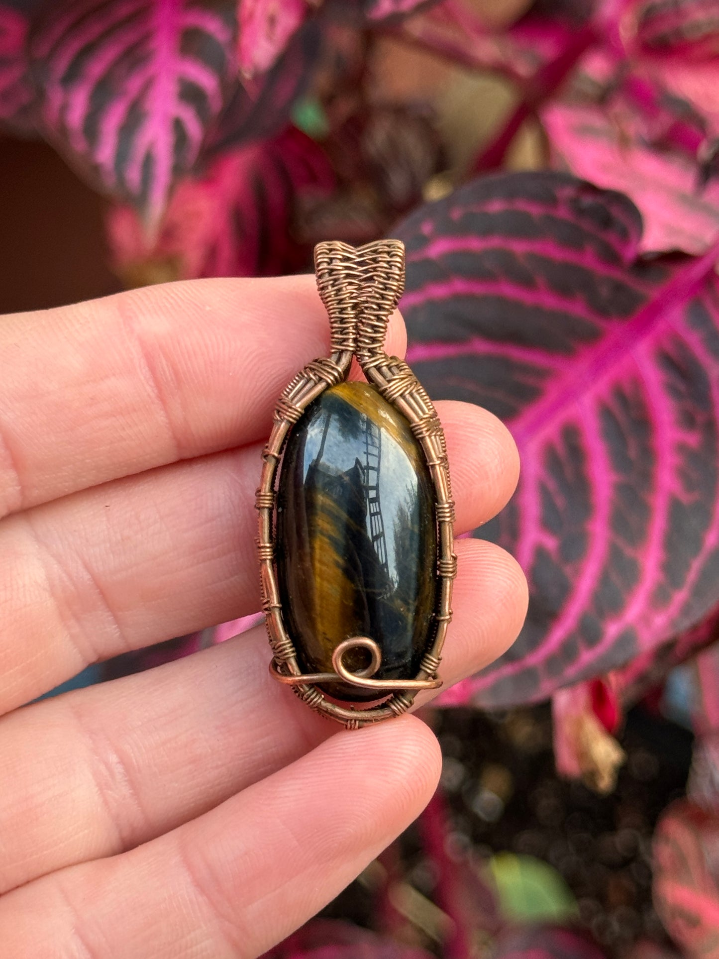 Blue Tigers Eye Wrapped in Copper