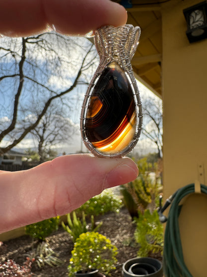 Banded Black Agate Wrapped in Sterling Silver