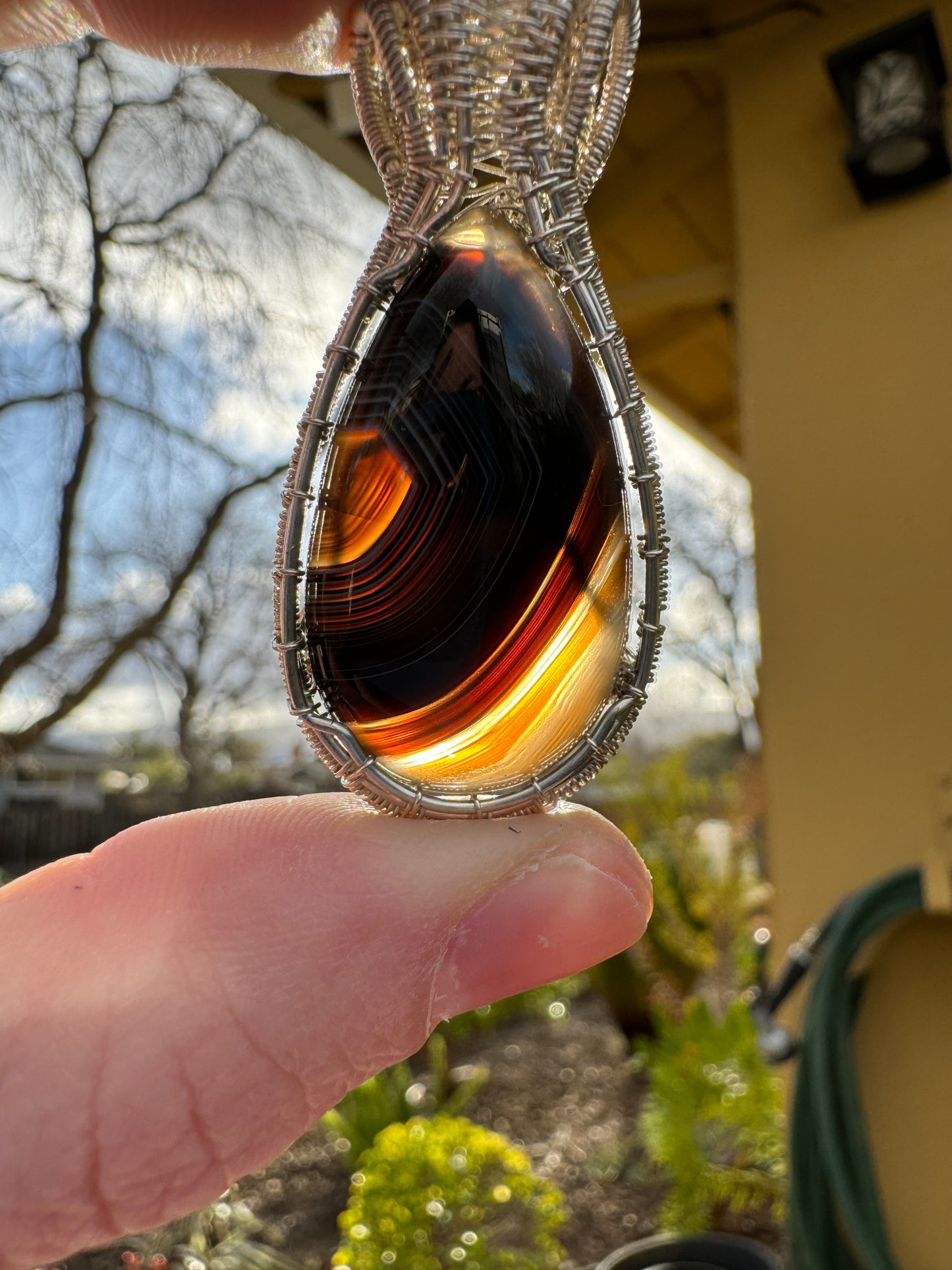 Banded Black Agate Wrapped in Sterling Silver