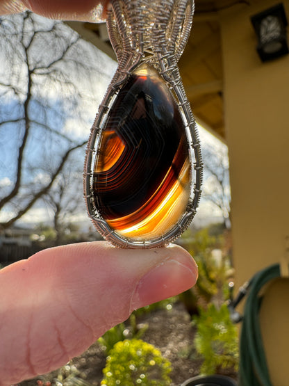 Banded Black Agate Wrapped in Sterling Silver