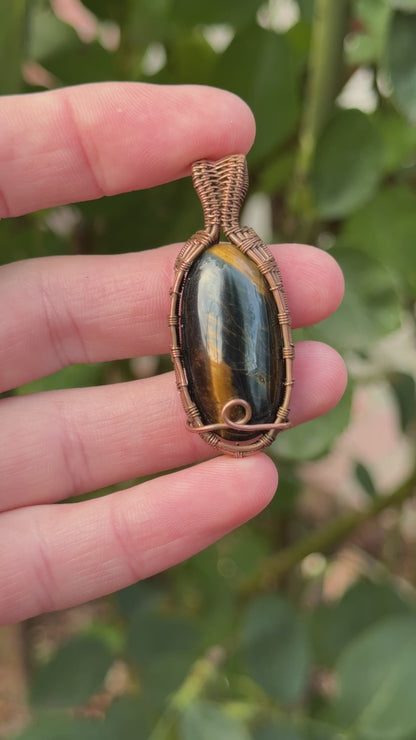 Blue Tigers Eye Wrapped in Copper