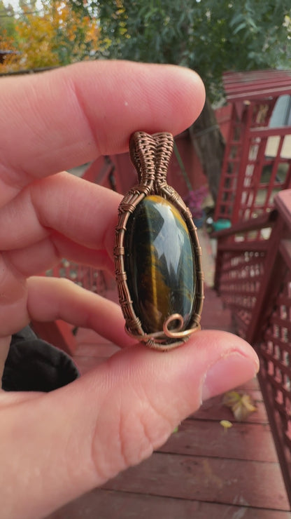 Blue Tigers Eye Wrapped in Copper