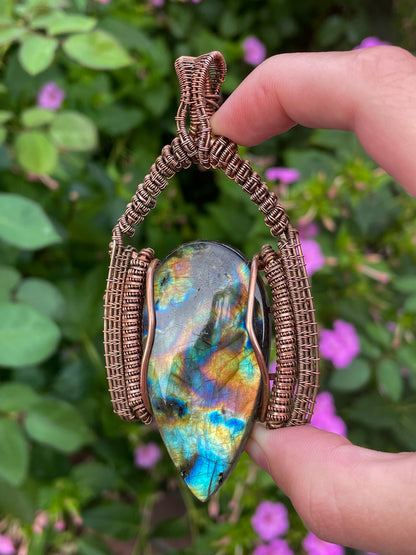 Multi-colored Labradorite Wire Wrapped Pendant