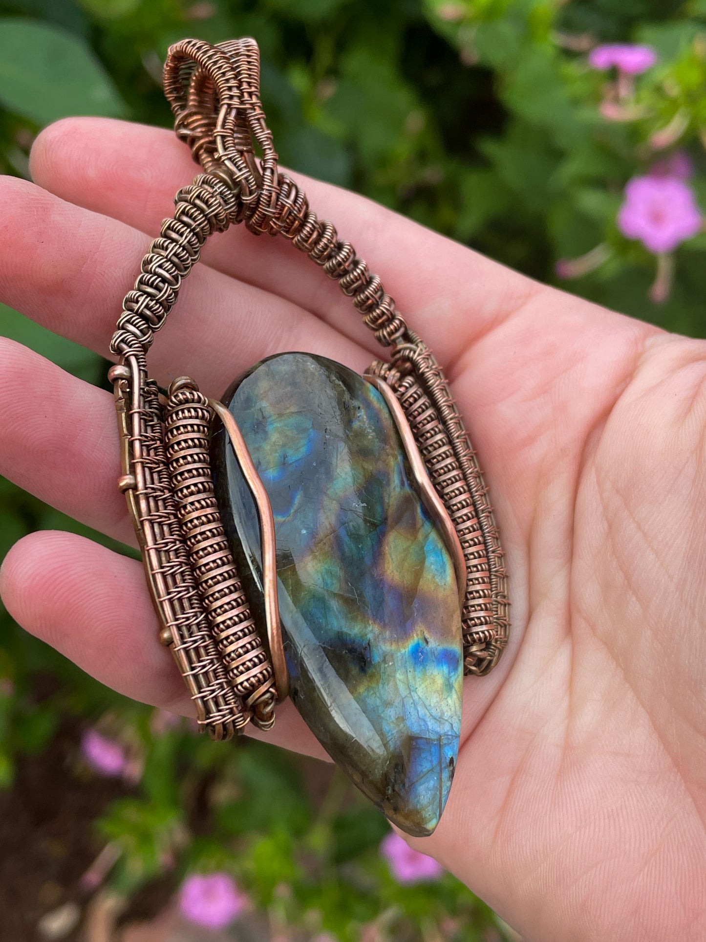 Multi-colored Labradorite Wire Wrapped Pendant