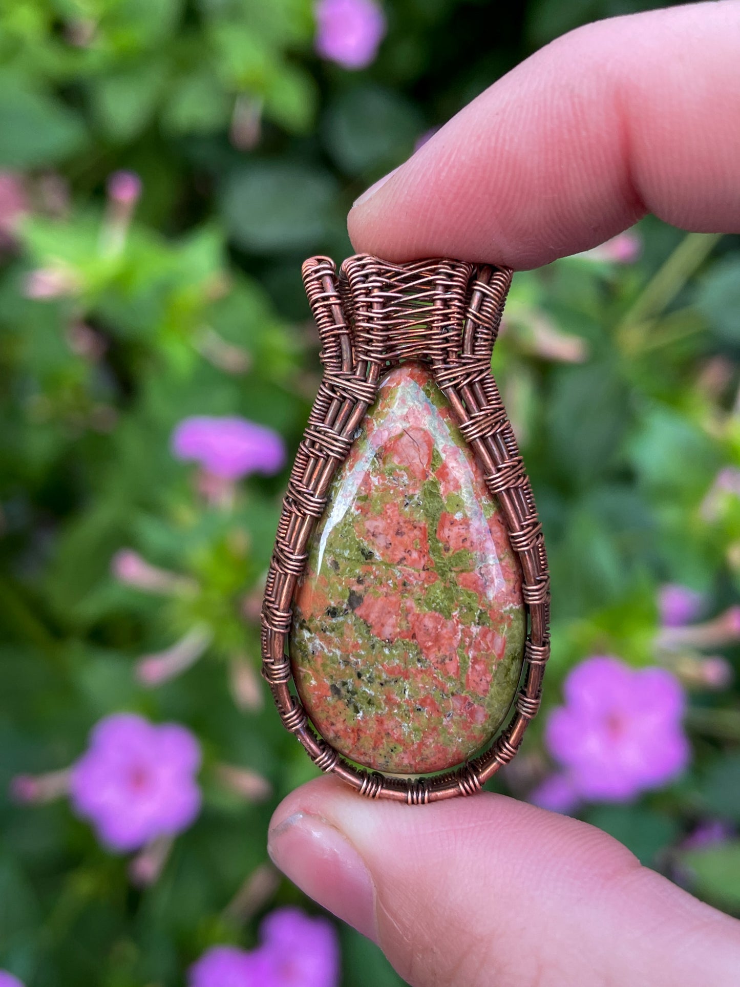 Unakite Jasper Wire Wrapped Pendant