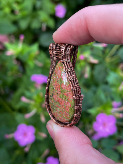 Unakite Jasper Wire Wrapped Pendant