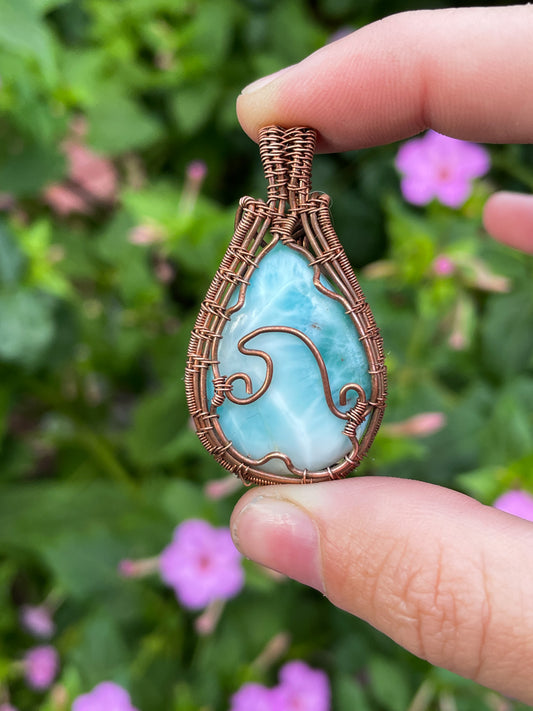 Larimar Wave Wire Wrapped Pendant